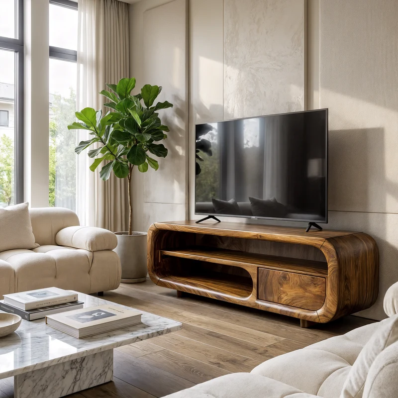 Natural Media Console With Flowing Loop Design For Living Room And Lounge SINLKITVC089