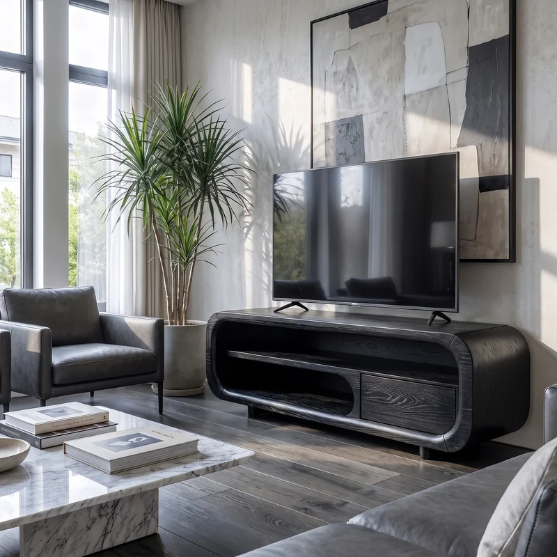 Natural Media Console With Flowing Loop Design For Living Room And Lounge SINLKITVC089