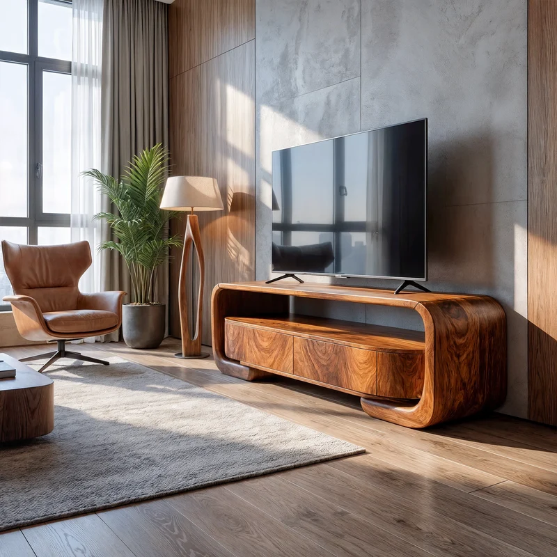 Organic Entertainment Center With Sculptural Live Edge Design For Living Room And Media Room SINLKITVC092
