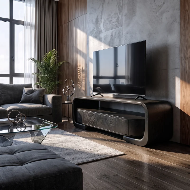 Organic Entertainment Center With Sculptural Live Edge Design For Living Room And Media Room SINLKITVC092