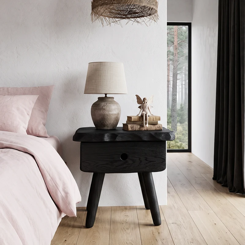 Scandinavian Solid Wood Bedside Table With Drawer SINLHANS290