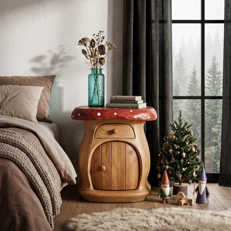 Modern Mushroom Bedside Table With Wooden Storage Door SINLHANS295