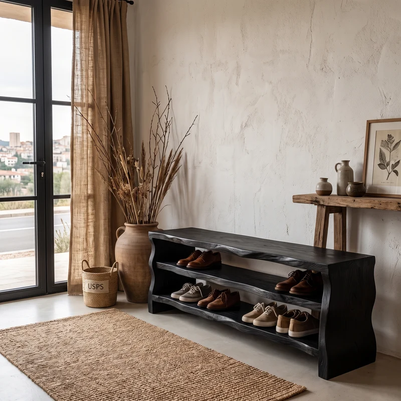 Live Edge Shoe Bench Open Storage Organizer For Entryway Hallway SINLHASHB104