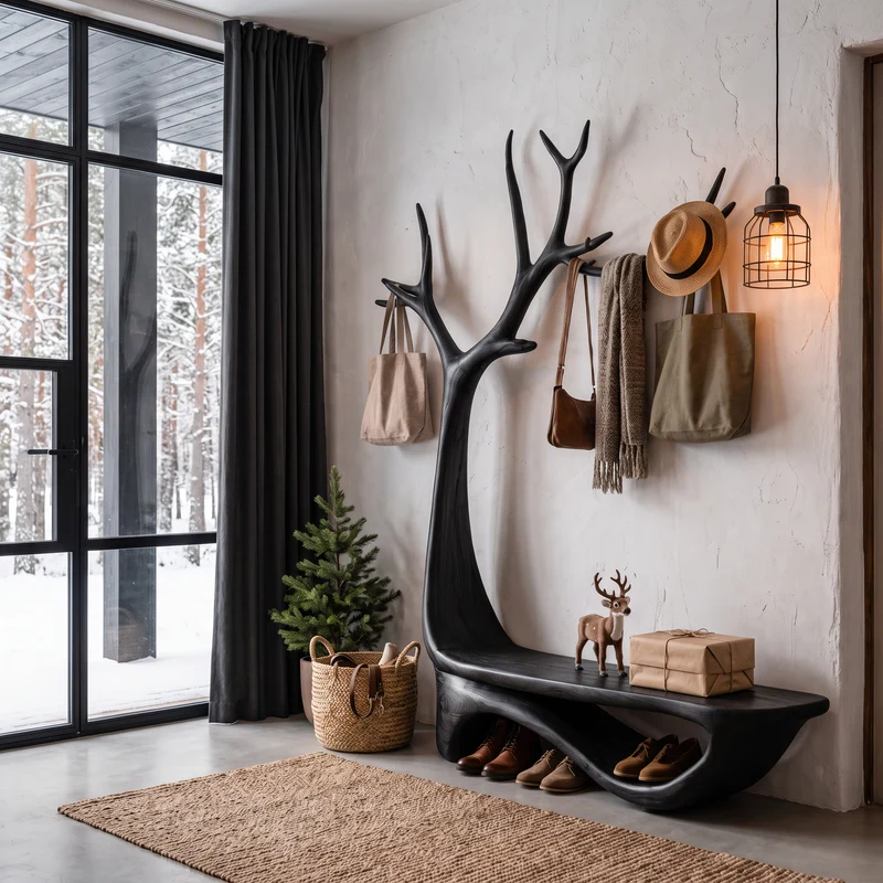 Organic Tree Shoe Bench Wall Mounted Coat Rack Storage For Entryway Hallway SINLHASHB102
