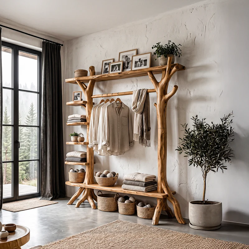 Rustic Tree Coat Rack Storage Organizer For Entryway Hallway SINLHATCR119