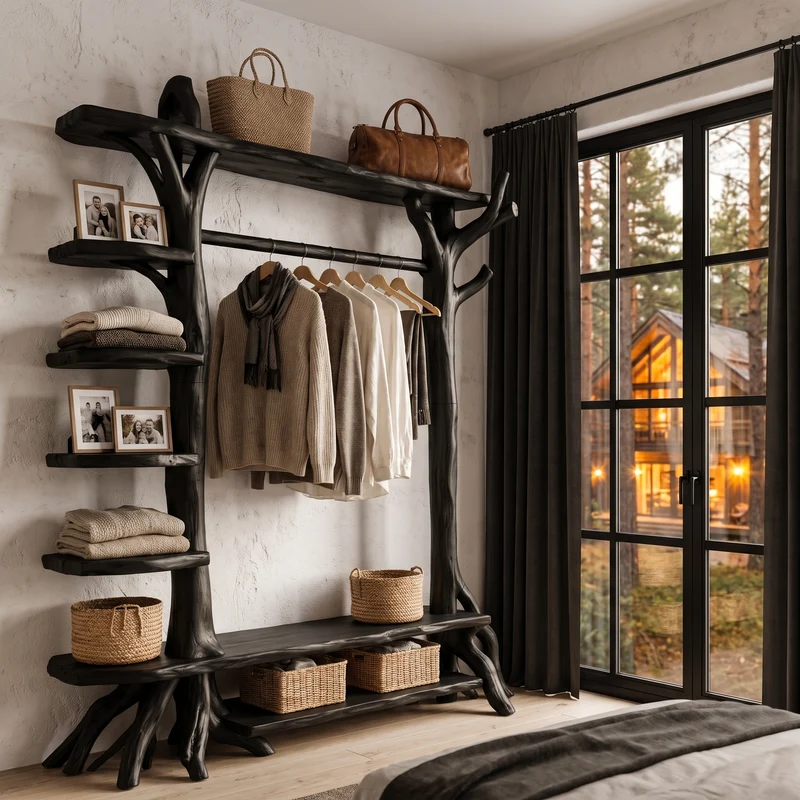 Rustic Tree Coat Rack Storage Organizer For Entryway Hallway SINLHATCR119