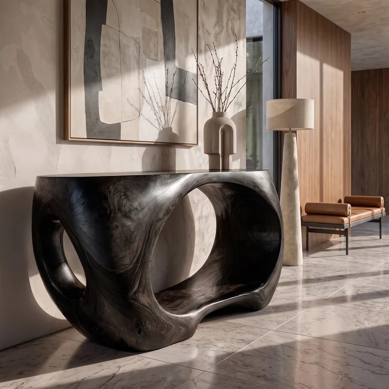 Sculptural Console Table Organic Double Arch Base Design For Entryway Foyer Hallway SINLKICS680