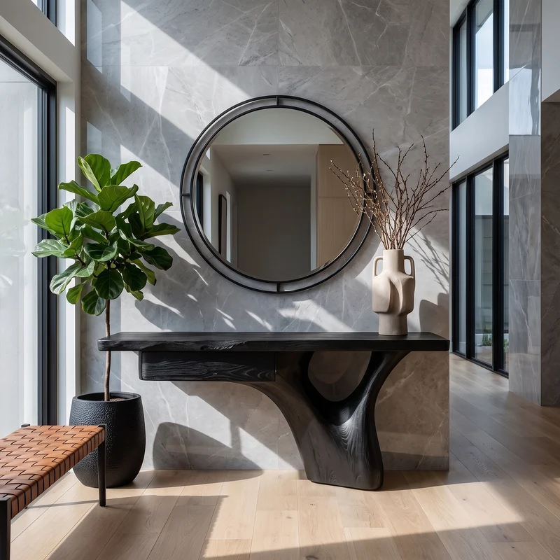Organic Sculptural Console Table Tree Trunk Base Design For Living Room Entryway SINLKICS679