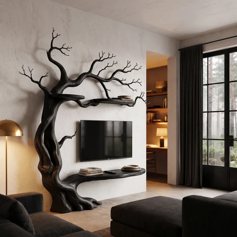 Organic Wall Mounted TV Stand With Sculptural Tree Branch Design For Living Room SINLHATVC087