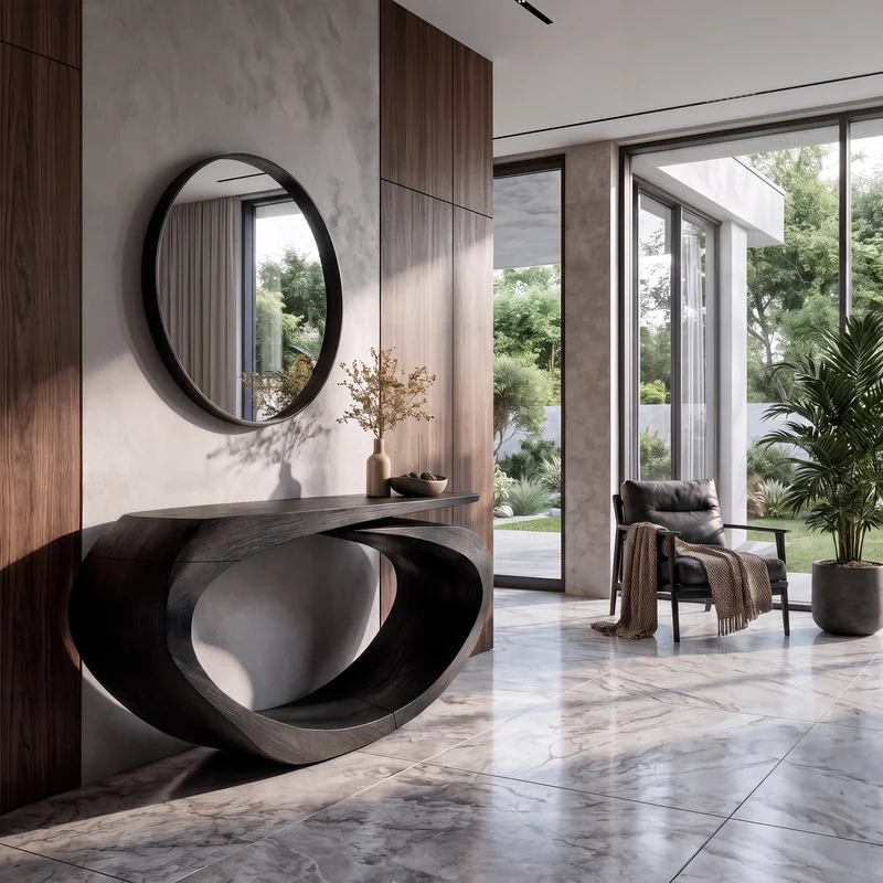Sculptural Console Table Asymmetrical Hollow Base Design For Entryway SINLKICS684