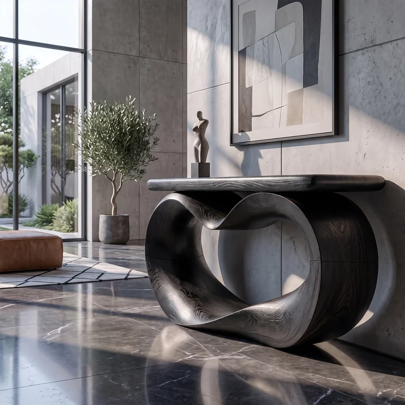 Sculptural Console Table Hollow Oval Base Design For Entryway Foyer Hallway SINLKICS686