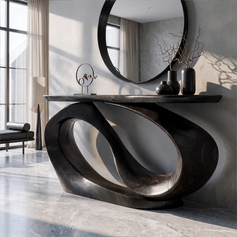 Organic Sculptural Console Table Hollow Oval Base Design For Entryway Foyer Hallway SINLKICS685