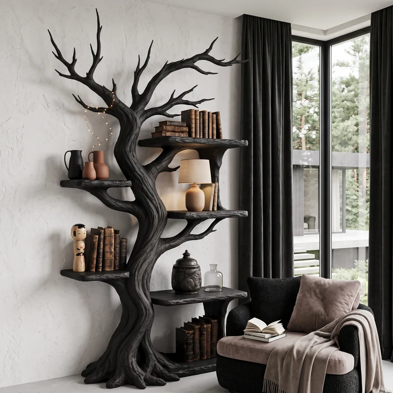 Rustic Tree Bookshelf Handcrafted Woodland Style For Reading Nook SINLHATB766