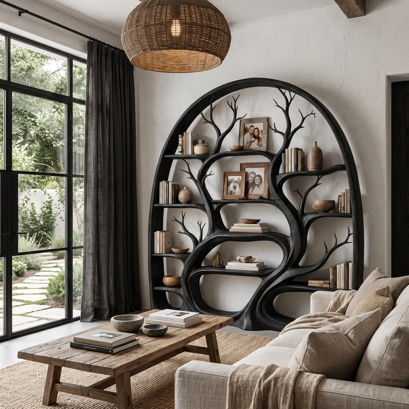 Organic Tree Bookshelf With Arched Branch Design For Living Room And Home Office SINLHATB763
