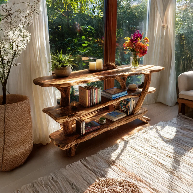 Spry Interior Mid Century Live Edge Console Table, Solid Wood Slab Entryway Table for Stylish Living Room Decor, SILDTTNCS068