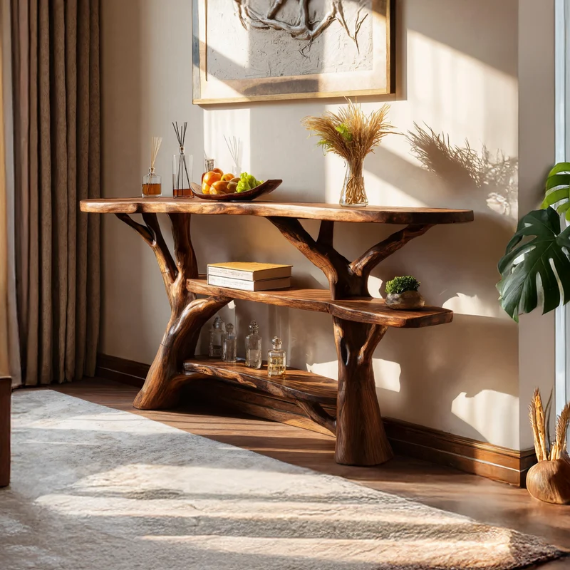 Spry Interior Handcrafted Live Edge Entryway Console Table, Solid Wood Slab Accent Table for Hallway & Bedroom, SILDTTNCS064