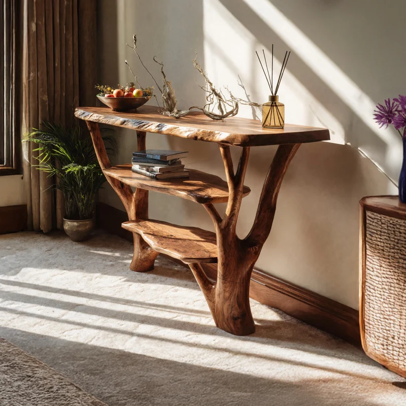 Spry Interior Farmhouse Live Edge Console Table, Solid Wood Slab Entryway Table for Rustic Country Bedroom Decor, SILDTTNCS063