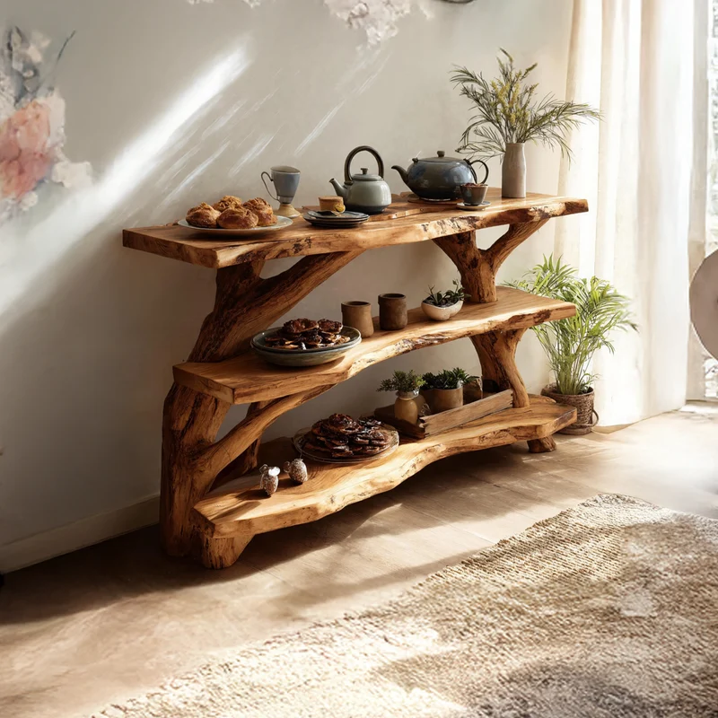 Spry Interior Mid Century Live Edge Console Table, Solid Wood Slab Entryway Accent Table for Living Room Decor, SILDTTNCS053
