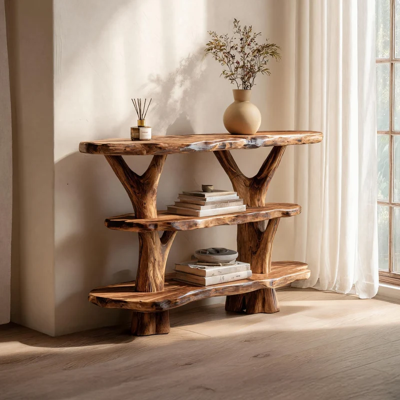 Spry Interior Mid Century Live Edge Entryway Console Table, Solid Wood Slab Accent Table for Modern Rustic Living Room, SILDTTNCS044