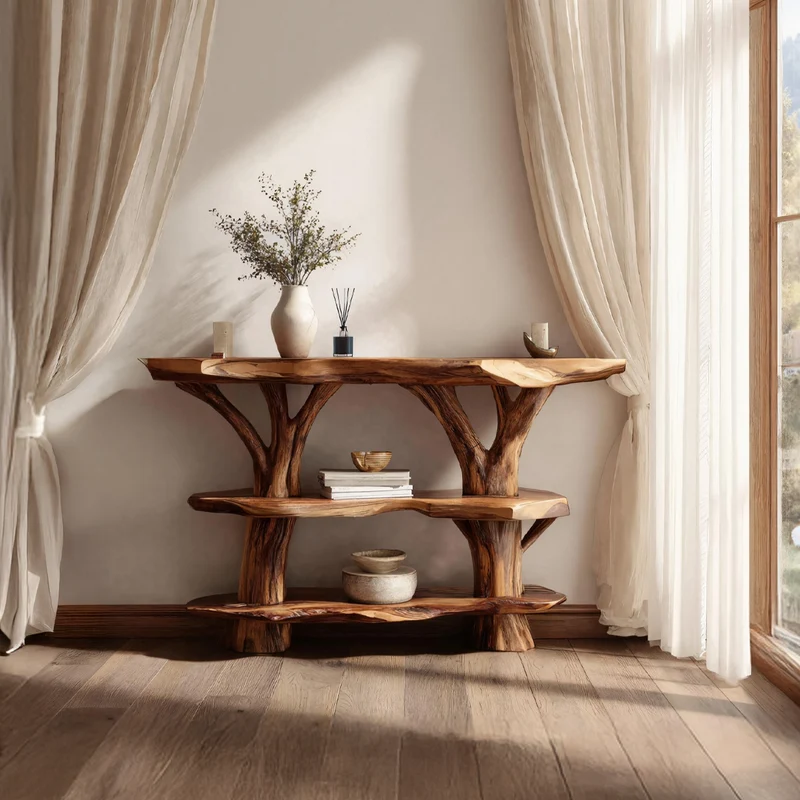 Spry Interior Farmhouse Live Edge Console Table, Solid Wood Slab Entryway Table for Country Rustic Home Decor, SILDTTNCS042