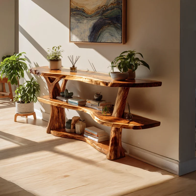 Spry Interior Farmhouse Solid Wood Console Table, Live Edge Slab Entryway Table for Rustic Living Room Decor, SILDTTNCS039
