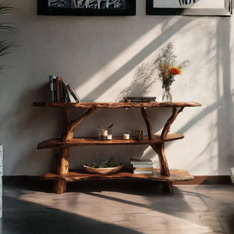 Spry Interior Handcrafted Live Edge Console Table, Solid Wood Slab Entryway Table for Contemporary Living Room, SILDTTNCS028