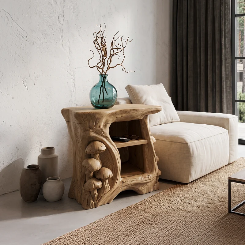 Organic Solid Wood Bedside Table With Sculptural Tree Branch Base SINLHASTA278