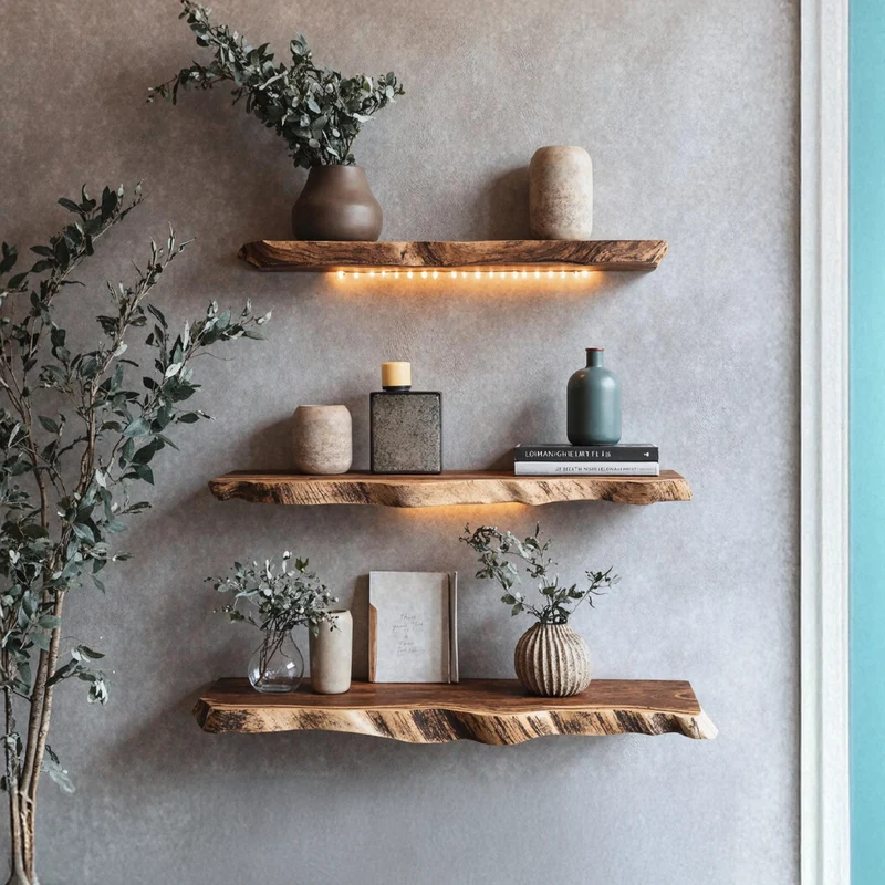 Spry Interior Rustic Live Edge Floating Shelf, Handcrafted Solid Wood Wall Mounted Display Rack for Kitchen Storage, SILDTFL158