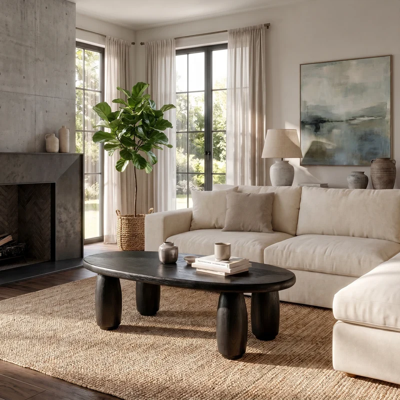 Natural Coffee Table With Organic Rounded Base For Living Room And Family Room SINLKICF421