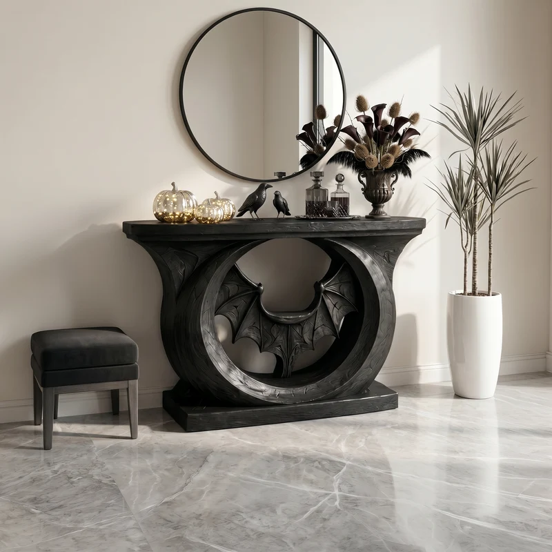 Contemporary Halloween Console Table With Sculptural Bat Design For Entryway And Living Room SINLSACS675