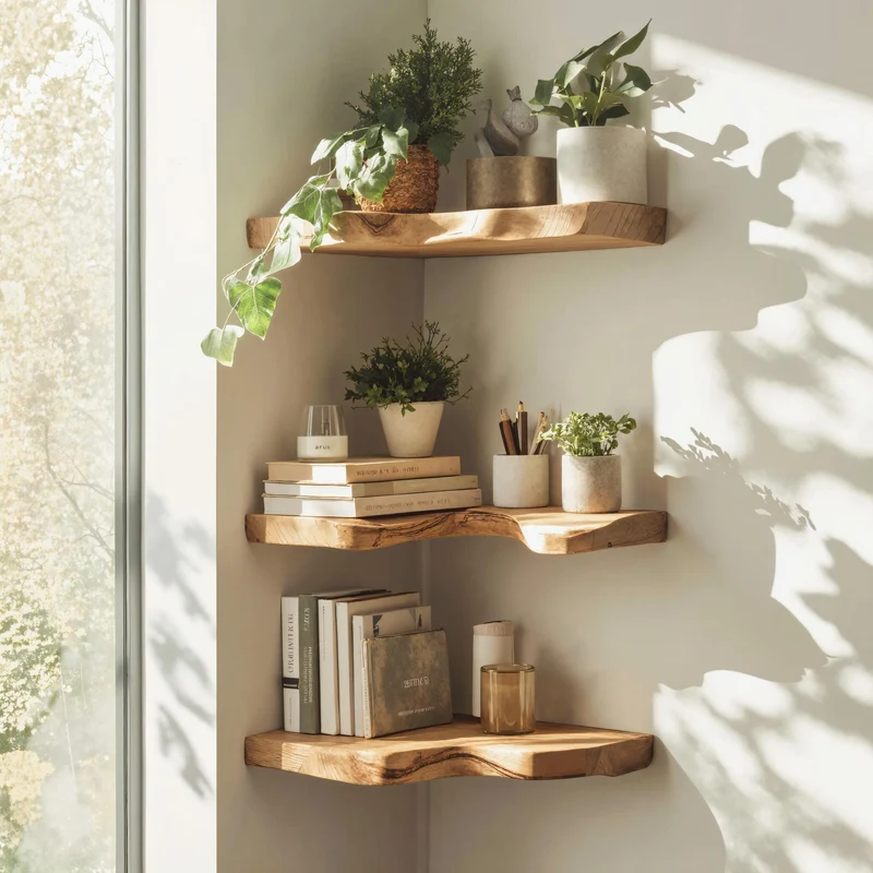 Farmhouse Live Edge Floating Corner Shelf Bedroom Decor SILDTCN089
