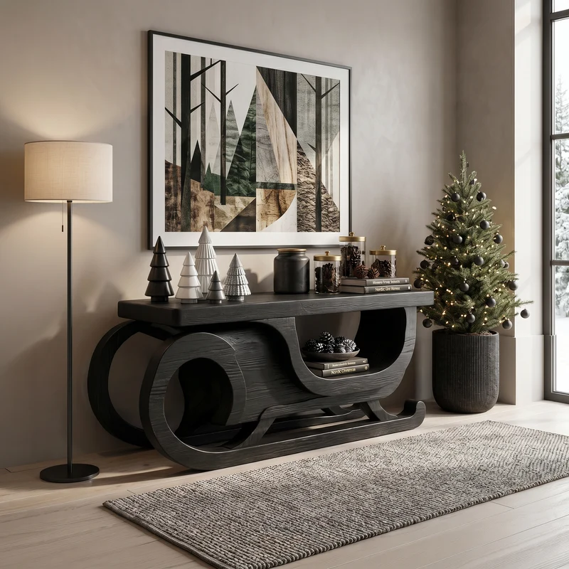 Organic Christmas Console Table With Sculptural Sleigh Design For Entryway And Living Room SINLSACS682