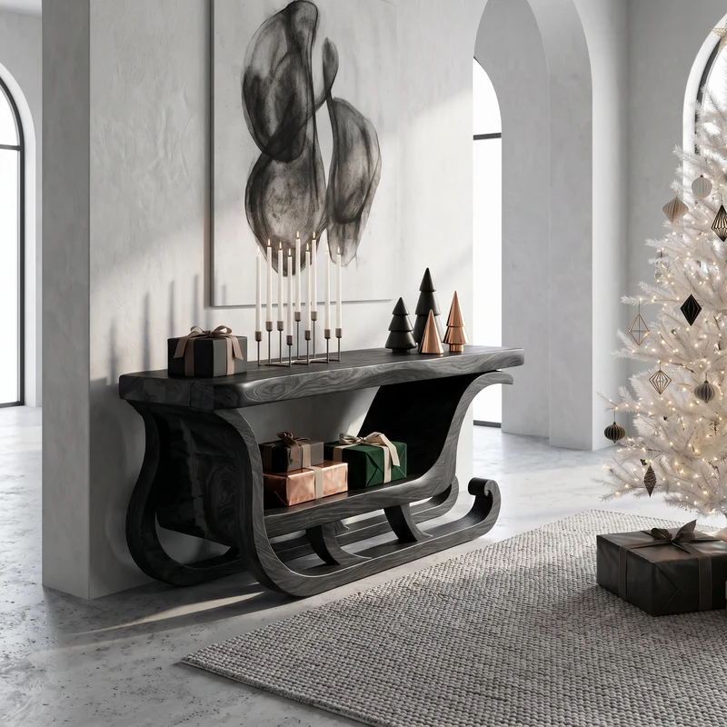 Organic Modern Console Table With Christmas Sleigh Inspired Design For Entryway And Living Room SINLSACS681