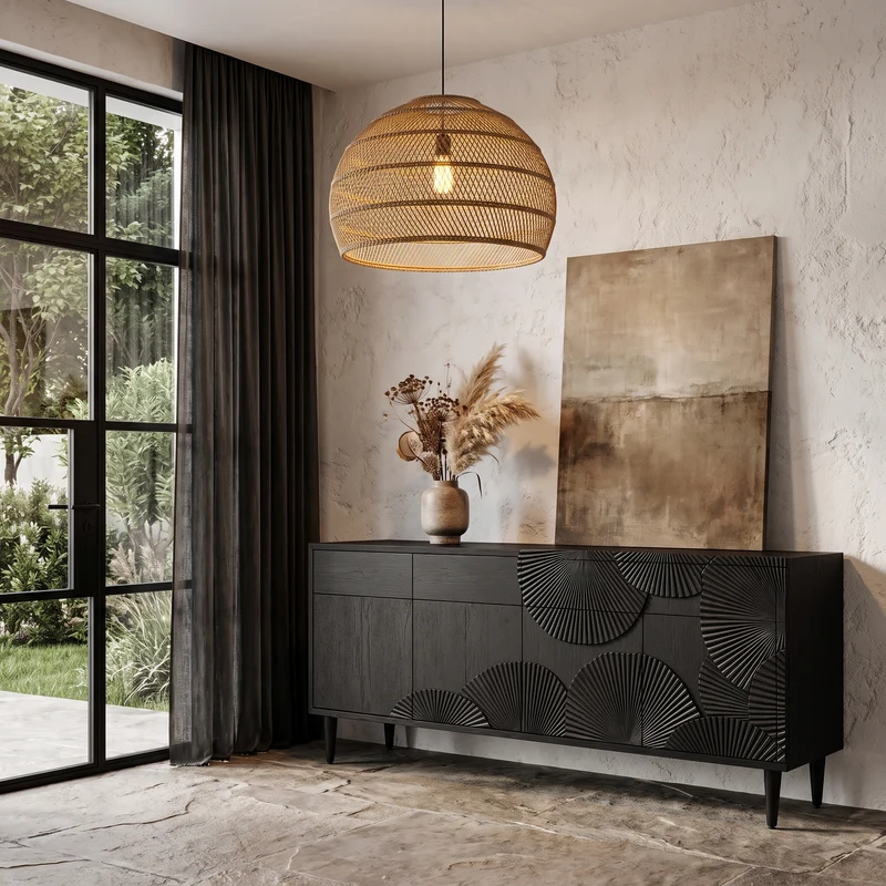 Organic Storage Cabinet With Flowing Cutout Design For Entryway And Hallway SINLHASD003