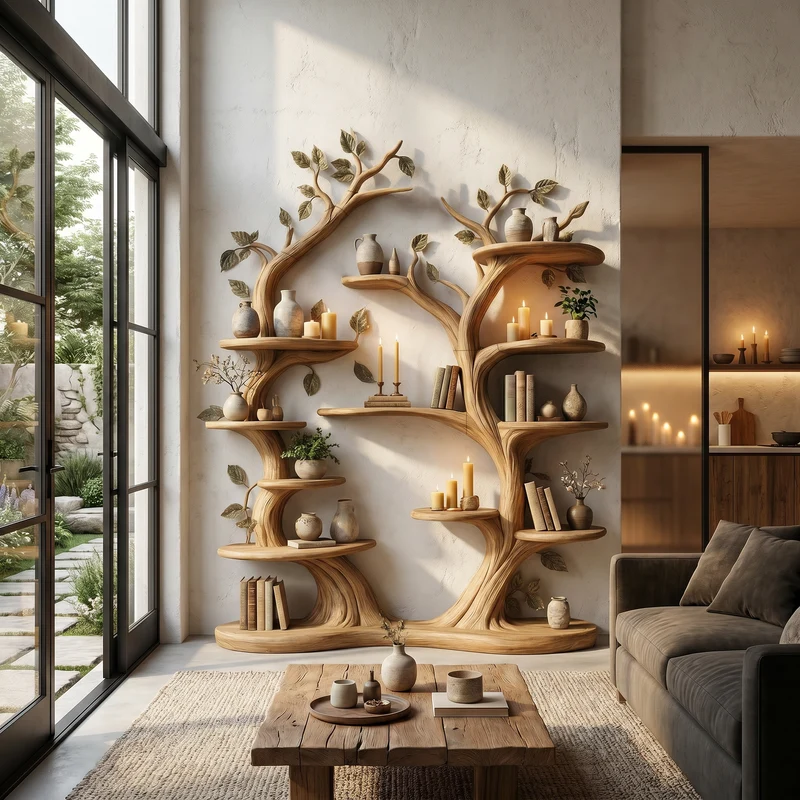 Organic Wall Mounted Tree Bookshelf With Sculptural Branch Design SINLHATB759