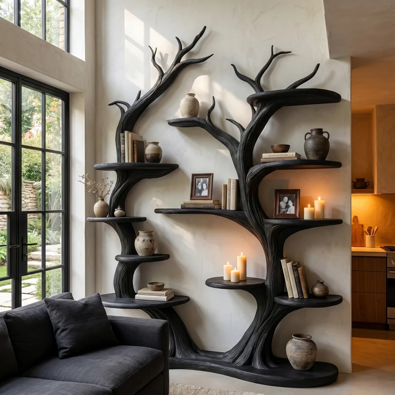 Organic Wall Mounted Tree Bookshelf With Sculptural Branch Design SINLHATB759