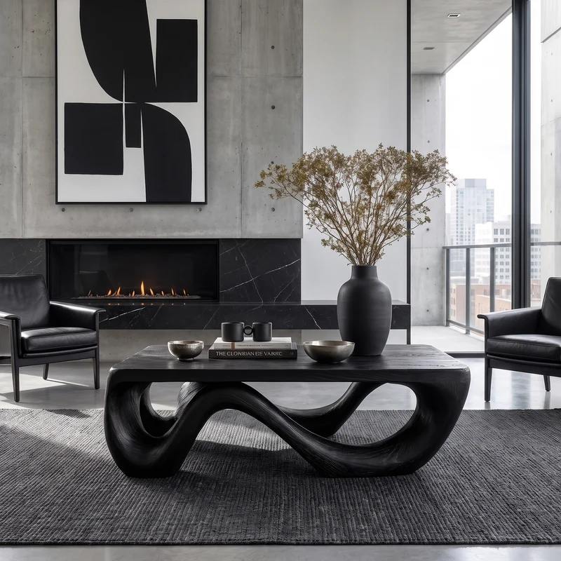 Farmhouse Coffee Table With Sculptural Open Wood Base For Living Room SINLKICF417