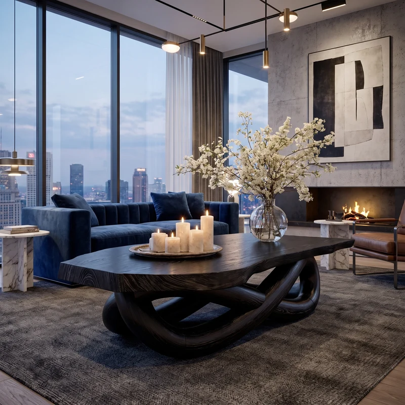 Modern Coffee Table With Twisted Sculptural Base For Living Room SINLKICF416