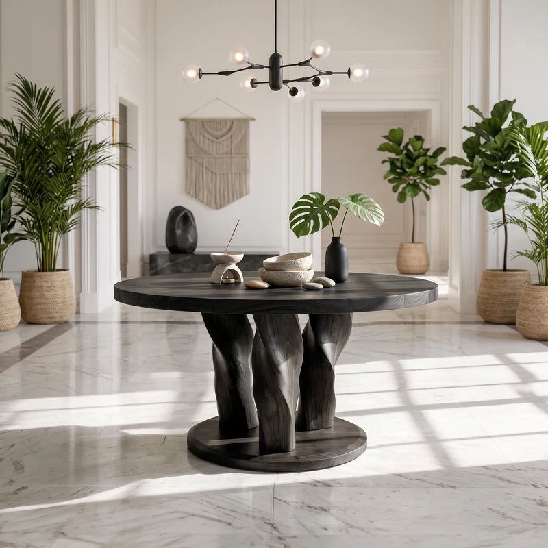 Rustic Round Entryway Table With Twisted Tree Inspired Design For Foyer And Entryway SINLSAFT058