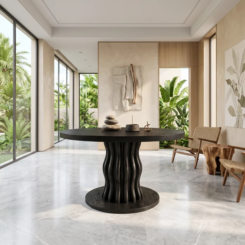 Contemporary Round Entryway Table With Wavy Vertical Form For Foyer And Living Room SINLSAFT057