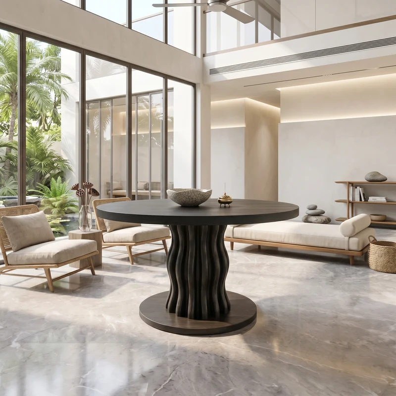 Contemporary Round Entryway Table With Wavy Vertical Form For Foyer And Living Room SINLSAFT057