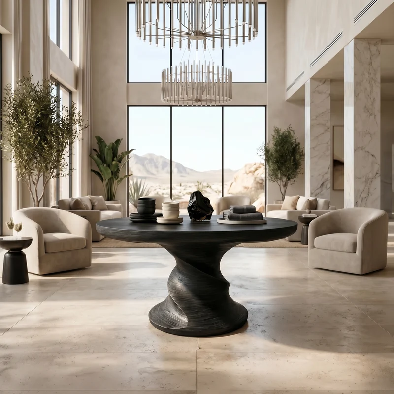 Contemporary Center Table With Flowing Curved Design For Foyer And Hallway SINLSAFT056