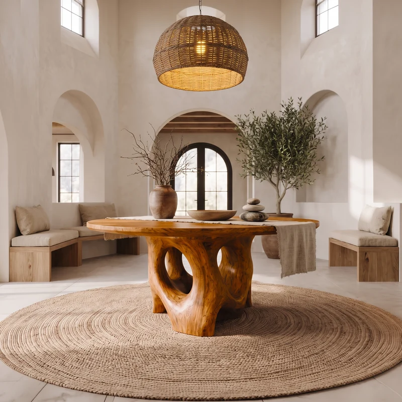 Natural Foyer Center Table With Organic Spiral Form For Entryway And Living Room SINLSAFT055