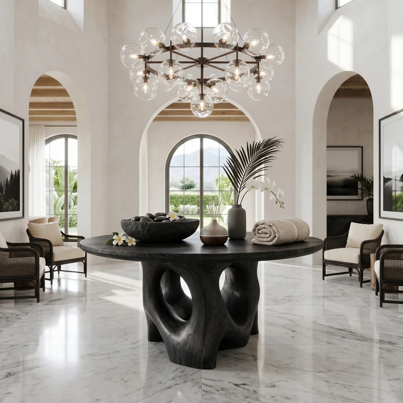 Natural Foyer Center Table With Organic Spiral Form For Entryway And Living Room SINLSAFT055