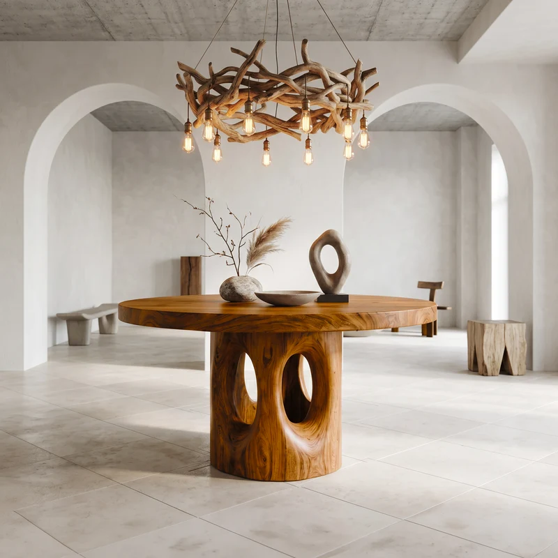 Rustic Foyer Center Table With Tree Stump Inspired Design For Entryway And Foyer SINLSAFT054