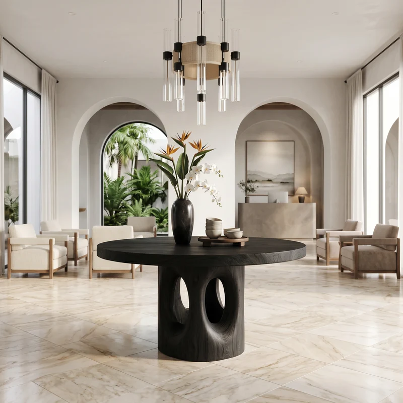 Rustic Foyer Center Table With Tree Stump Inspired Design For Entryway And Foyer SINLSAFT054