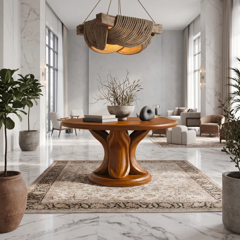 Modern Round Console Table With Twisted Architectural Form For Entryway And Living Room SINLSAFT053