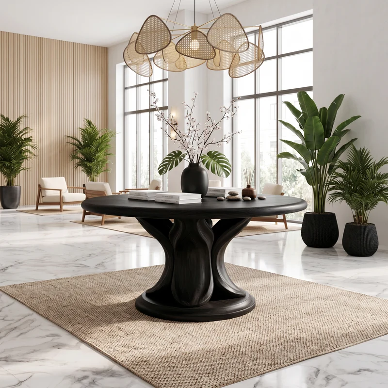 Modern Round Console Table With Twisted Architectural Form For Entryway And Living Room SINLSAFT053