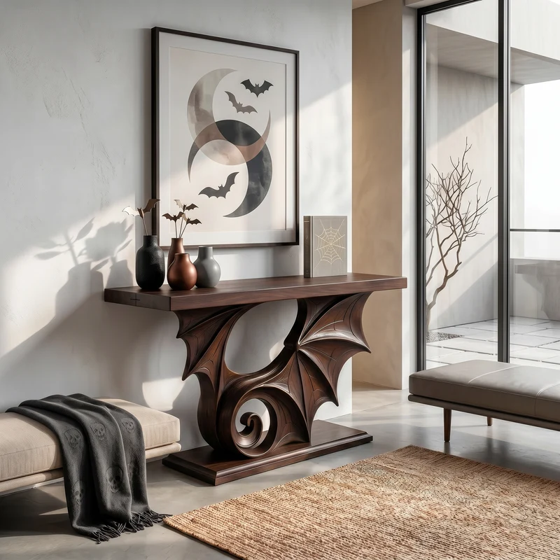 Gothic Halloween Console Table With Sculptural Bat Design For Entryway And Hallway SINLSACS679