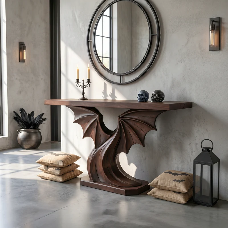 Contemporary Halloween Console Table With Sculptural Bat Wing Design For Entryway And Hallway SINLSACS678